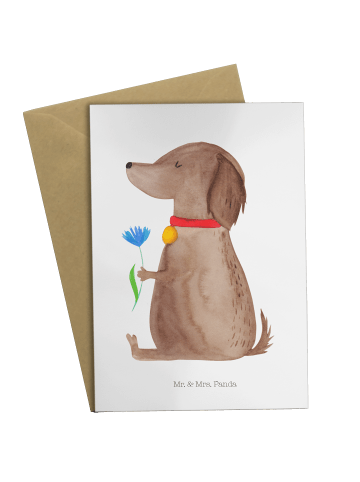 Mr. & Mrs. Panda Jubiläumskarte Hund Blume ohne Spruch in Weiß