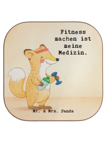 Mr. & Mrs. Panda Tassenuntersetzer Fuchs Fitness Design mit Spruch in Weiß