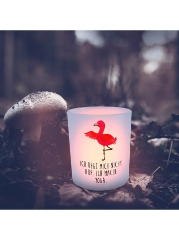 Mr. & Mrs. Panda Glas Teelichthalter Flamingo Yoga mit Spruch in Transparent