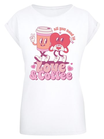 F4NT4STIC Extended Shoulder T-Shirt Love and Coffe Valentinstag in weiß