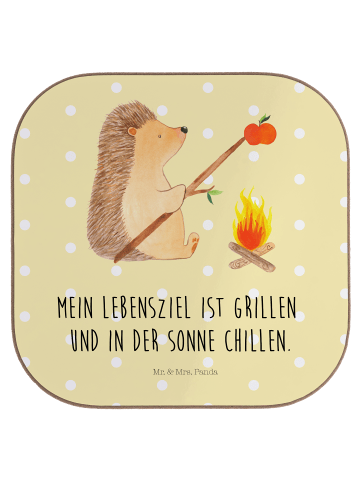 Mr. & Mrs. Panda Untersetzer für Gläser Igel Grillen mit Spruch in Gelb Pastell