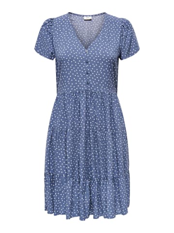 JACQUELINE de YONG Kleid mit V-Ausschnitt, Knopfleiste und Rüschen Saum in Blau
