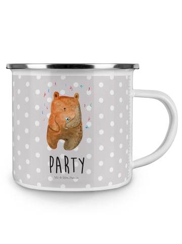 Mr. & Mrs. Panda Camping Emaille Tasse Bär Party mit Spruch in Grau Pastell