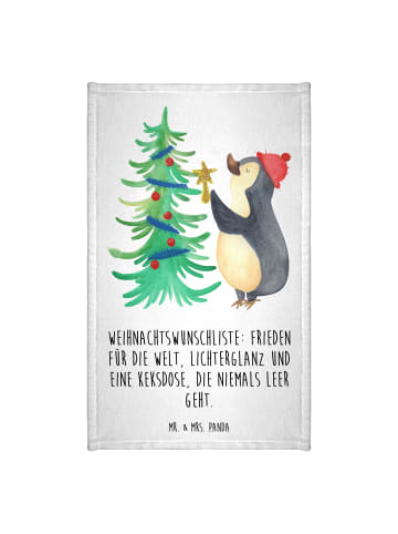 Mr. & Mrs. Panda Gästehandtücher Pinguin Weihnachtsbaum mit Spruch in Weiß