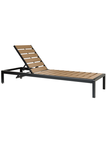 Beliani Gartenliege NARDO in Heller Holzfarbton/Schwarz - (W) 64 x (H) 29 x (L) 198 cm
