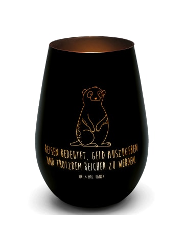 Mr. & Mrs. Panda Glas Windlicht Erdmännchen mit Spruch in Schwarz