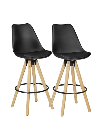 KADIMA DESIGN Komfort Barhocker Set mit ergonomischer Sitzschale und Holzbeinen in Schwarz