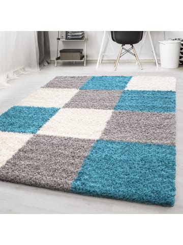 KADIMA DESIGN Teppich Hochflor Karo Polypropylen Wohnzimmer Shaggy in Türkis