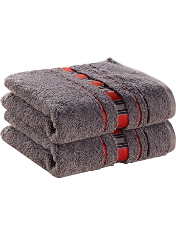 Erwin Müller Frottier Handtuch 2er-Pack Achern in grau/rot