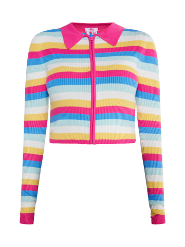 myMo Damen Cropped Strickjacke in Pink Mehrfarbig