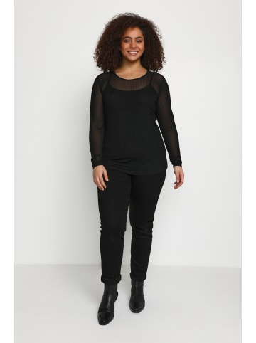 KAFFE curve Langarm-Bluse KCflocku Tight fit in Black Deep