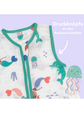 Schlummersack Musselin Babyschlafsack, 0.5 TOG in Weiß-Türkis