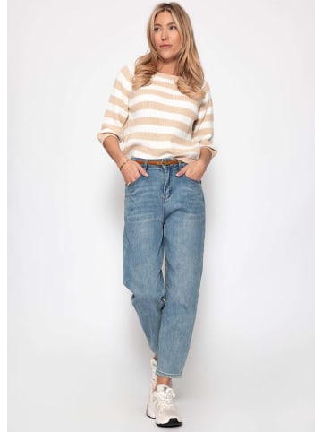 SASSYCLASSY Baumwoll-Pullover mit 3/4-Ärmeln und Streifen in Beige