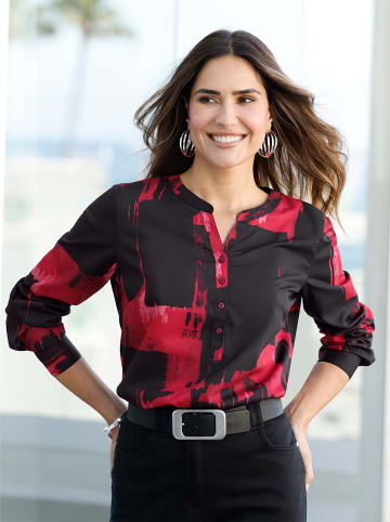 Sieh an! Schlupfbluse in schwarz-rot-bedruckt