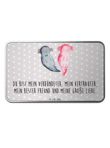Mr. & Mrs. Panda Blechdose Axolotl Freundin mit Spruch in Grau Pastell