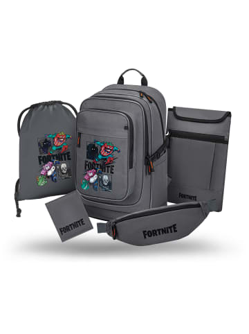 BAAGL 5-tlg. Set: Schulrucksack Cubic in Grau Fortnite Squad