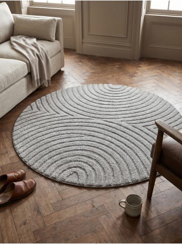 KADIMA DESIGN Hochflorteppich 3D Bögen Boho Waschbar Wohnzimmer in Silber