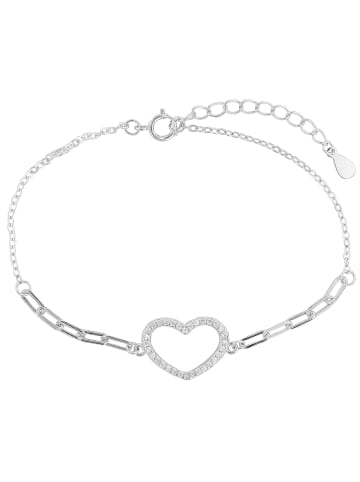 Adeliás Damen Armband – Herz aus 925 Silber mit Zirkonia 17+3 cm in silber