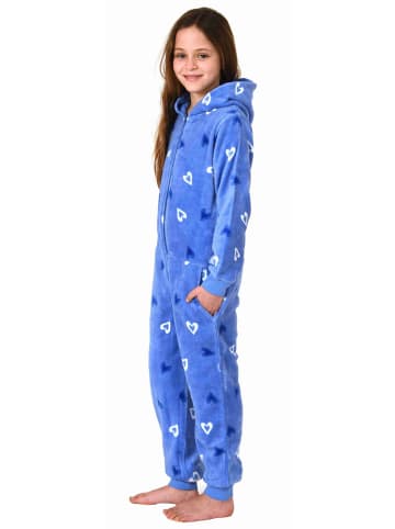 NORMANN Jumpsuit Overall Schlafanzug Pyjama langarm Herz - 70279 in hellblau