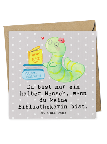 Mr. & Mrs. Panda Deluxe Karte Bibliothekarin Herz mit Spruch in Grau Pastell