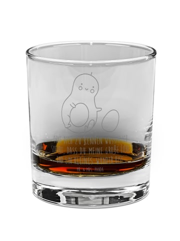 Mr. & Mrs. Panda Whiskey Glas Avocado Kern rollt mit Spruch in Transparent