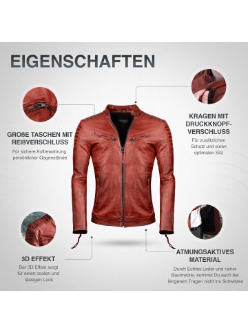 PAULGOS Lederjacke Übergangsjacke Biker Look Echtleder D2 in Rot