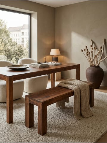KADIMA DESIGN Holzbank Massiv | Sheesham, 120x45x35cm, Landhausstil in Braun