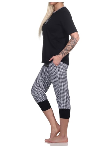 NORMANN Capri Schlafanzug kurzarm Hose PepitaLook - 78706 in schwarz