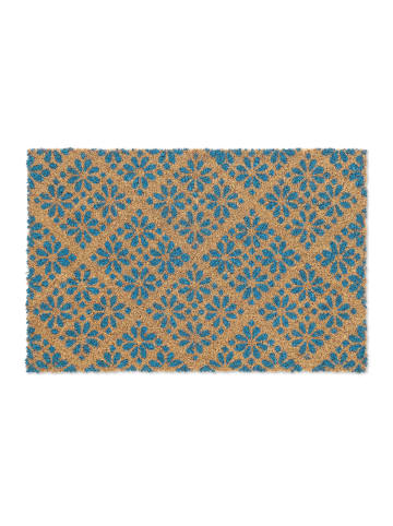 relaxdays Fußmatte "Floral" in Blau/ Natur - (B)60 x (T)40 cm
