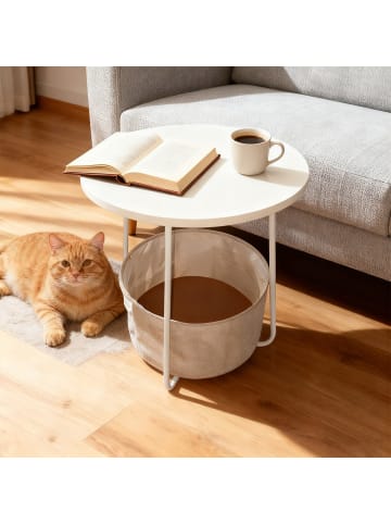 relaxdays Beistelltisch in Weiß/ Beige - (H)50 x Ø 45 cm