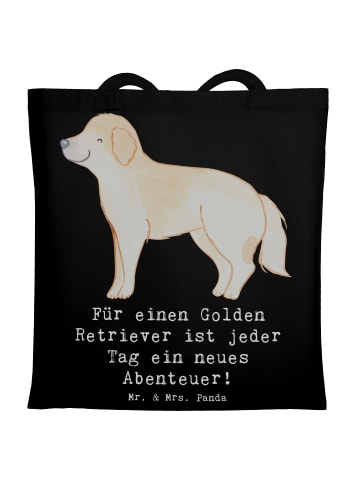 Mr. & Mrs. Panda Tragetasche Golden Retriever Abenteuer mit Spruch in Schwarz
