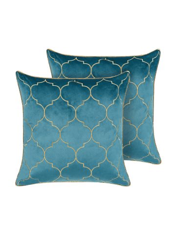 Beliani 2er-Set Dekokissen ALYSSUM in Blau/Gold
