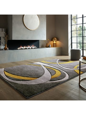 KADIMA DESIGN Abstrakter, moderner Designerteppich in Grau-Ocker