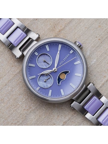 Holzkern Damenarmbanduhr Moonbow Lila Gerais/Keramik Violett / Silber