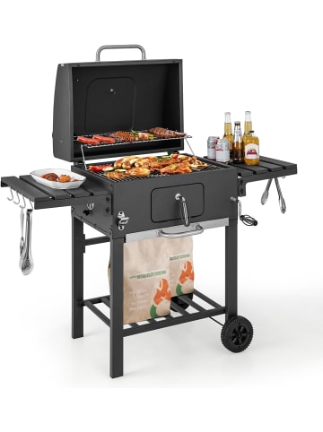 COSTWAY Holzkohlegrill mit Deckel in Schwarz