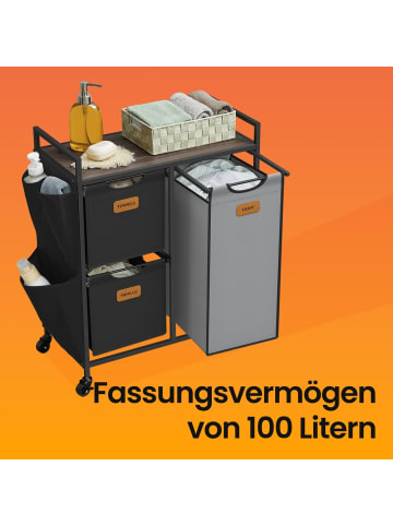 VASAGLE Wäschekorb Stevie in Braun-Schwarz-Grau - (B)33 x (H)81 x (T)68.6 cm