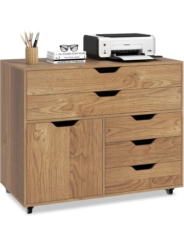 COSTWAY Rollcontainer mit 5 Schubladen 77,5 x 40 x 64 cm in Hellbraun