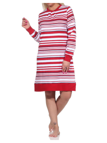 NORMANN Kuschel interlock Nachthemd langarm Bündchen Streifen - 76461 in rot