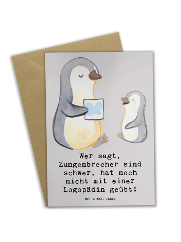 Mr. & Mrs. Panda Grußkarte Training mit Logopädin mit Spruch in Grau Pastell