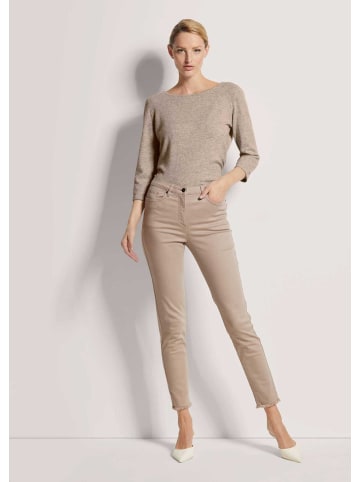 MADELEINE Mid Waist Skinny-Hose mit Fransen in taupe
