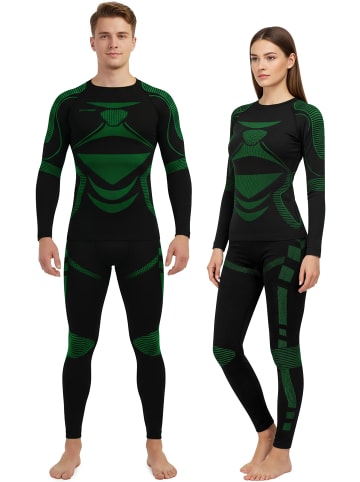 normani 2x Thermo-Langarmshirt UNISEX in Schwarz/Grün