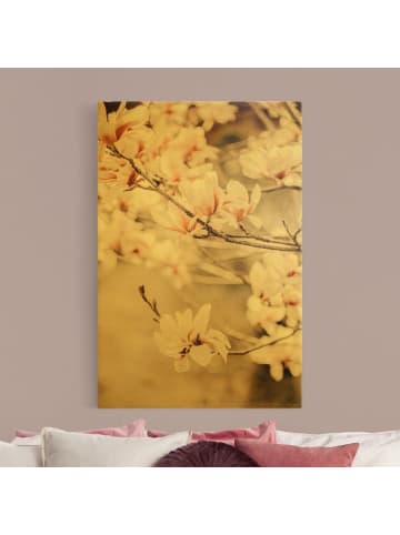 WALLART Leinwandbild Gold - Magnolienzweige im Vintagestil in Braun