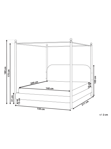 Beliani Himmelbett DANNEMOIS in Weiß/Schwarz - (W) 150 x (H) 180 x (L) 211 cm