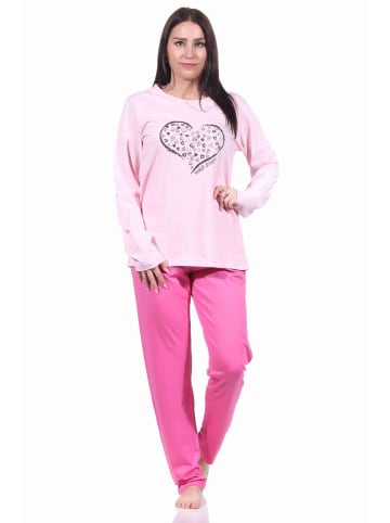 NORMANN Pyjama langarm Schlafanzug in rosa