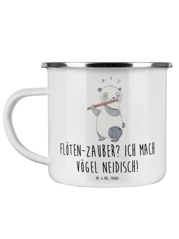 Mr. & Mrs. Panda Camping Emaille Tasse Flöte Zauber mit Spruch in Weiß
