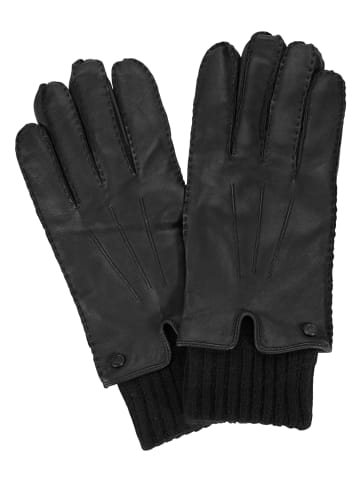 CASH-MERE.CH Lederhandschuhe mit Pulswärmer und Touchscreen tauglich in Schwarz