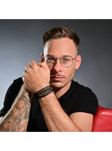 Adeliás Herren Armband – Lederarmband aus Leder mit Tigerauge 23 cm in schwarz