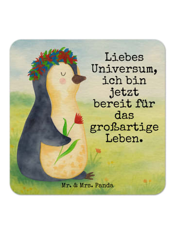 Mr. & Mrs. Panda Bierdeckel Pinguin Blumen Design mit Spruch in Weiß