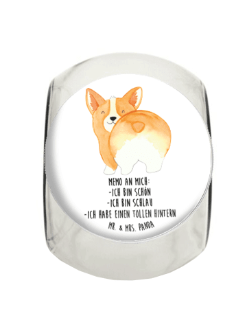 Mr. & Mrs. Panda Süßigkeiten Glas Corgi Po mit Spruch in Weiß