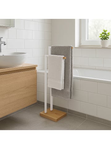 relaxdays Handtuchhalter in Weiß/ Natur – (B)38,5 x (H)80,5 x (T)19,5 cm